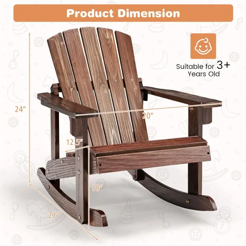 Miniatura 3 de Giantex Mecedora Adirondack de madera para niños, para exteriores, con asiento de listones, pies mecedores suaves, capacidad de peso de 300 libras