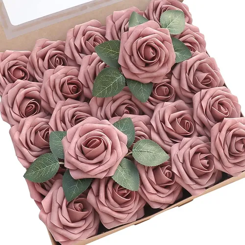 Miniatura 18 de Floroom Flores artificiales de espuma, aspecto real, con tallos, para manualidades, ramos de boda, centros de mesa, despedida de soltera, fiesta, 25