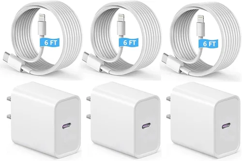 Cargador de carga rápida para iPhone 14, certificado MFi, paquete de 3 adaptadores de cargador de pared USB C de 20 W PD con cable de carga rápida