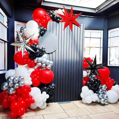 Miniatura 6 de RUBFAC 65 piezas de globos de 12 pulgadas, kit de globos rojos, negros y blancos con confeti y cintas para cumpleaños, bodas, baby shower, Negro