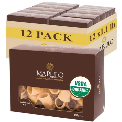 Marulo Pasta Paccheri italiana orgánica, USDA Orgánica (paquete de 12 x 1.1 libras) - Artesano tradicional de bronce troquelado, producto de