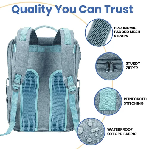 Miniatura 7 de PILLANI Mochila para Pañales de Bebé - Bolsa Grande para Niños y Niñas, Mochila Impermeable para Pañales - Bolsas de Pañales de Viaje con L Azul