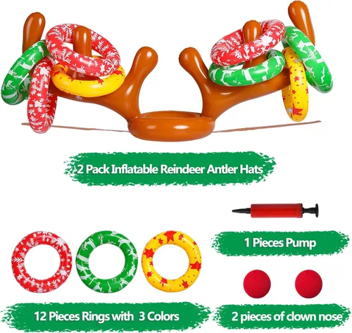 Miniatura 3 de MGparty - Juegos de lanzamiento de cuernos de reno inflables de Navidad, juego de anillos hinchables de Navidad para niños, adolescentes, adultos