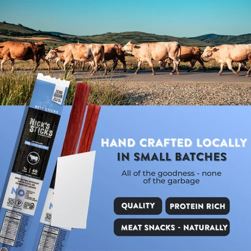 Miniatura 7 de Palitos de carne de res alimentada con pasto Nick's Sticks, sin gluten, sin antibióticos u hormonas (25 paquetes de 2 palitos)