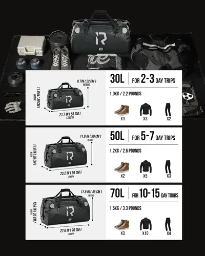 Miniatura 6 de IRON JIA'S Bolsa Seca para Motocicleta – Bolsa de Lona Impermeable y Bolsa Trasera de Equipaje, Bolsas de Sillín con Cierre Superior Enrollable