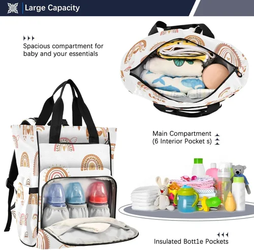 Miniatura 5 de Mochila de pañales boho arco iris, bolsa de mamá, mochila multifuncional para pañales, mochila de viaje, gran capacidad