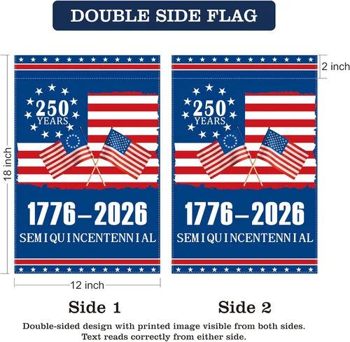 Miniatura 7 de Bandera de jardín del 250 aniversario de Estados Unidos, bandera americana 1776-2026 del 250 aniversario, bandera conmemorativa patriótica de doble