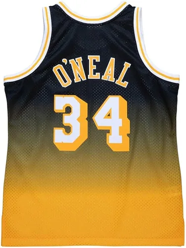 Miniatura 2 de Mitchell & Ness Fadeaway Swingman - Camiseta deportiva sin mangas con cuello redondo para hombre, 1996, color negro, dorado