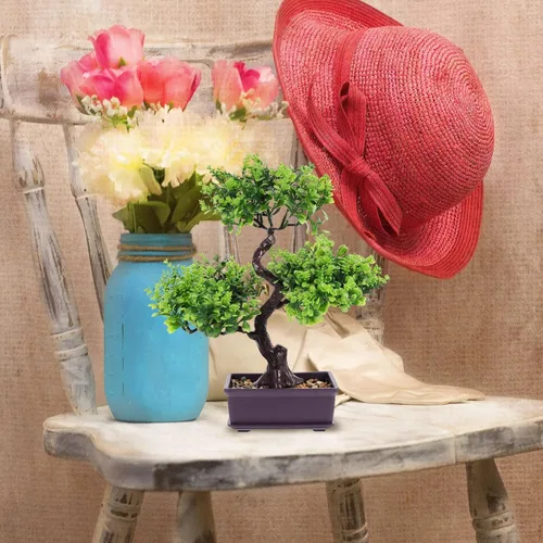 Miniatura 8 de EXCEART Árbol bonsái artificial, plantas de plástico, adorno bonsái para decoración de boda, árbol bonsái de imitación verde