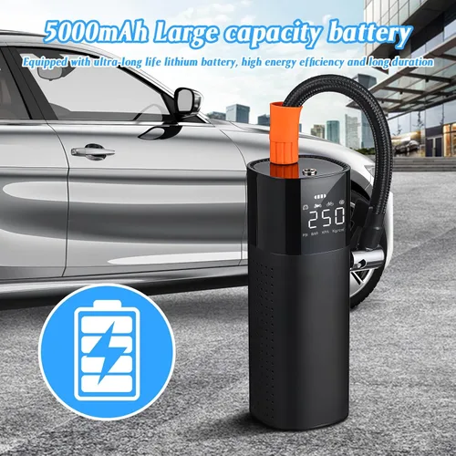 Miniatura 8 de Compresor de aire portátil para inflador de neumáticos con monitor de presión digital y bomba eléctrica con cable de luz LED para automóvil