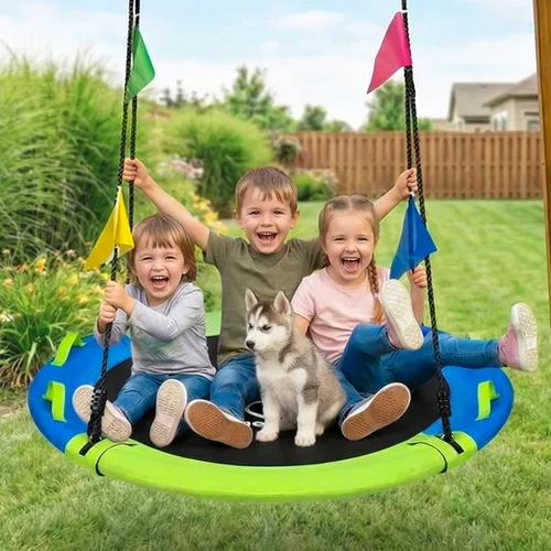 Miniatura 2 de HeyZoo Columpio de árbol de 43 pulgadas, conjunto de columpios de platillo con capacidad de peso de 900 libras para niños, viene con giro de 360