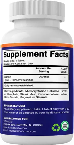 Miniatura 8 de Vitamatic Selenio sin levadura 200mcg como suplemento de selenometionina mineral traza esencial con absorción superior, 240 tabletas