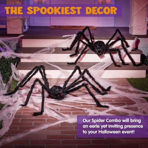 Miniatura 2 de JOYIN Paquete de 2 decoraciones de Halloween para exteriores de 5 pies, araña negra peluda, araña gigante aterradora, accesorios falsos grandes
