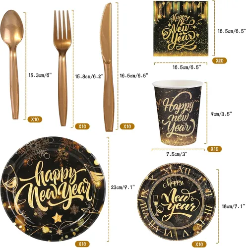 Miniatura 3 de HOWAF Platos y servilletas de Año Nuevo, suministros de fiesta 2026, suministros de fiesta de Año Nuevo, vajilla para 10 invitados, vajilla