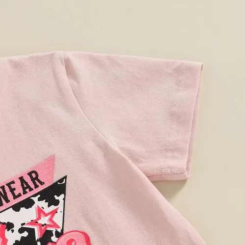 Miniatura 33 de fhutpw Conjunto de camiseta de manga corta con estampado de vaca y pantalones acampanados de dibujos animados para niñas