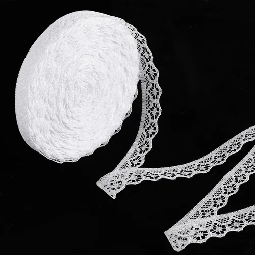 Cinta de encaje blanca de 30 yardas, ribete de encaje de 0.6 pulgadas de ancho para coser bordes ondulados con flores huecas de algodón para