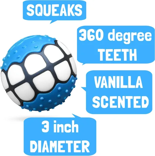 Miniatura 2 de Pelotas para perros, juguetes Squeaky Fetch, regalos divertidos de goma para perros grandes y medianos (azul blanco)