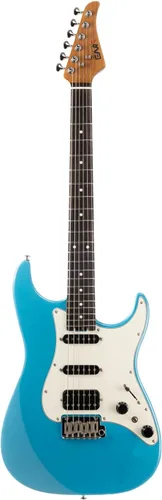 EART Guitarra eléctrica DMX-9, puente de trémolo de 6 cuerdas, pastillas Humbucker, cuerpo sólido, guitarras con interruptor de 5 vías (azul perla