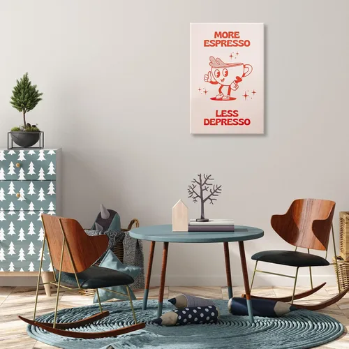 Miniatura 4 de Póster retro con texto en inglés «More Espresso Less Depresso», bonita taza de café de dibujos animados, citas rojas, arte de pared, divertido