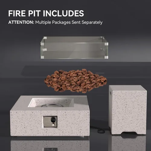 Miniatura 9 de COSIEST mesa de fogata a propano para exteriores de 35 pulgadas cuadrada de arenisca con protector contra el viento y mesa lateral, certificada