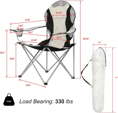 Miniatura 3 de Sillas plegables de campamento para adultos, sillas de campamento plegables con portavasos y bolsa exterior, silla ligera y portátil al aire libre