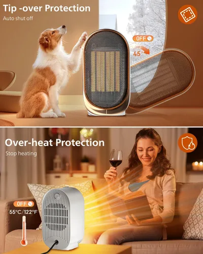 Miniatura 4 de QQT Calentador de Espacio, Mini Calentadores de Espacio Portátiles de Eficiencia Energética para Uso en Interiores, Ventilador Calefactor Portátil