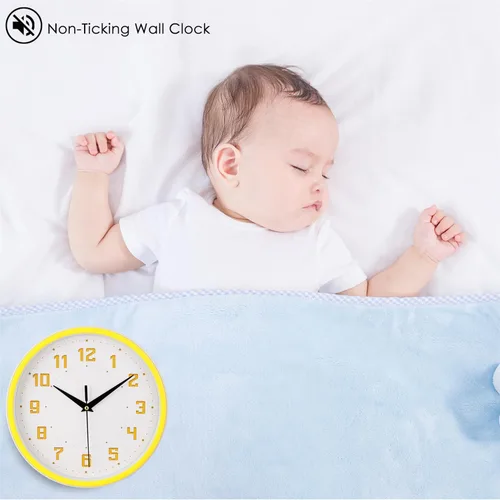 Miniatura 4 de Topkey Reloj de pared redondo silencioso para cocina, estilo moderno, sin tictac, decorativo, para dormitorio, oficina, estudio, cocina, reloj