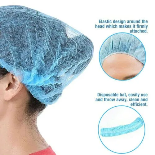 Miniatura 4 de Bluehill 100 piezas Red de pelo de 21 pulgadas desechables Bouffant Caps Redecillas azules, cubierta para el cabello, no plisadas Gorros