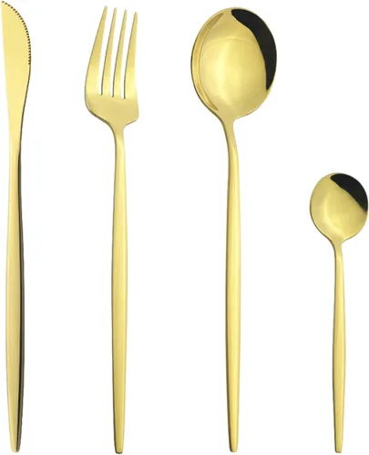 Miniatura 25 de Juego de cubiertos Cuchillo de cena Postre Tenedor Cuchara Juego de vajilla de acero inoxidable Vajilla de cocina 4 piezas Negro