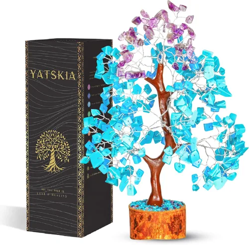 Miniatura 9 de YATSKIA - Árbol de cristal turquesa Feng Shui, alambre, bonsái Buhha, estatua reiki, Chakra curativo energía positiva, buena suerte dinero regalos