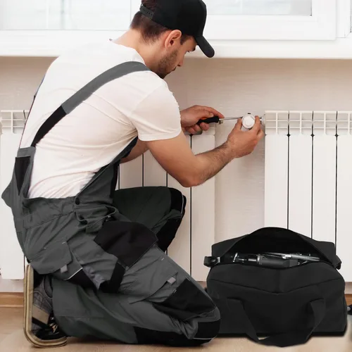 Miniatura 5 de Bolsa de herramientas pequeña, bolsa organizadora de herramientas con tapa cerrada y boca ancha, bolsas de herramientas de gran capacidad para Negro