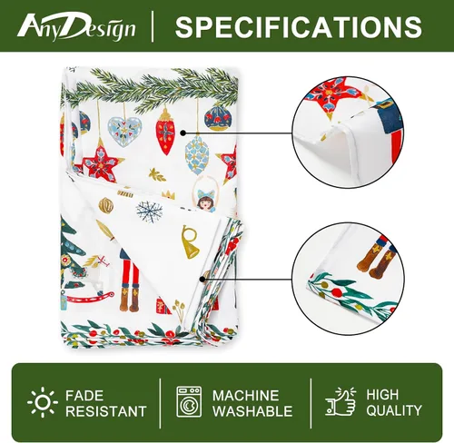 Miniatura 7 de AnyDesign - Mantel rectangular de tela de cascanueces lavable para picnic, cena, hogar, cocina, decoración de fiesta de Navidad, 60 x 104 pulgadas