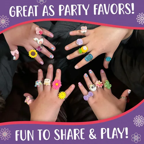 Miniatura 3 de Anillos de joyería para niños, 24 anillos ajustables de simulación, joyería de juego en caja de regalo morada, único, gran regalo de cumpleaños