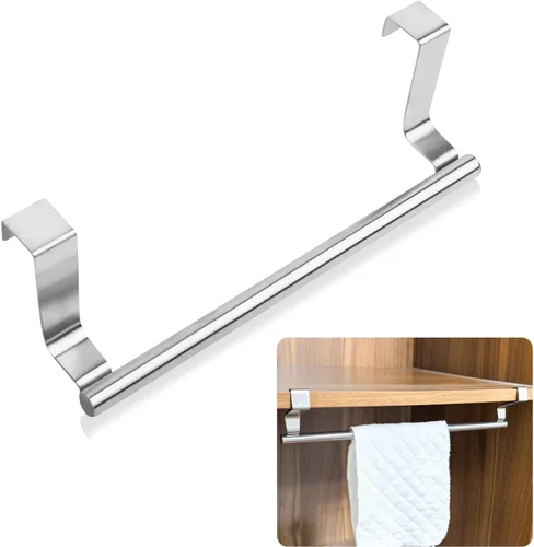 Miniatura 10 de Mziart Toallero moderno con ganchos para baño y cocina, colgador de toallas de acero inoxidable cepillado sobre gabinete (9 pulgadas)