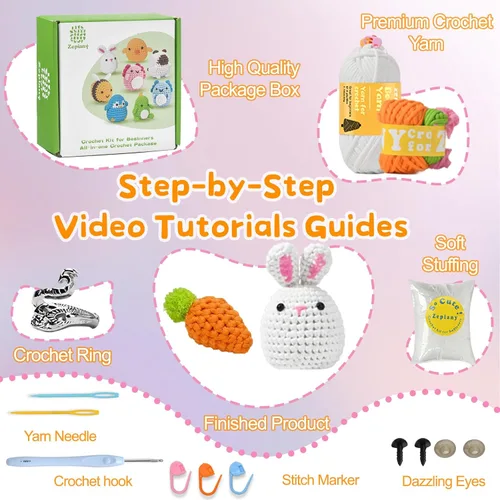 Miniatura 2 de Zepiany Kits de ganchillo para principiantes - Conjuntos de tejido de animales de peluche todo en uno - Tutoriales en video paso a paso DIY Kits