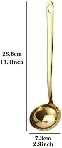 Miniatura 2 de Cucharón de sopa dorado grande de 2.9 pulgadas, mango largo, cuchara de acero inoxidable 304 para servir grande dorado