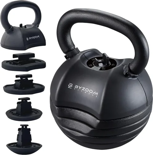 Miniatura 11 de BYZOOM FITNESS Pure Series - Pesa rusa ajustable de 30/40/50 libras, cambio de peso 5 en 1, mecanismo patentado de cambio rápido, mango curvado