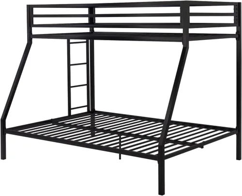 Miniatura 9 de SHA CERLIN Litera tipo loft de tamaño Twin sobre Full con escalera y barandilla, listones de metal resistente, no necesita somier, muebles Negro