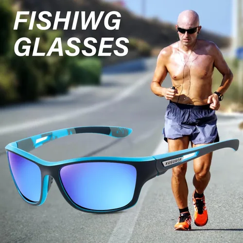 Miniatura 9 de KUGUAOK Gafas de sol deportivas polarizadas para hombres, para conducir, ciclismo, pesca, gafas de sol 100% con protección UV 3apck-negro+azul+azul