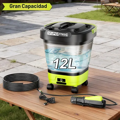 Miniatura 7 de Pulverizador de mano portátil máximo de 72 PSI, rociador de jardín inalámbrico con batería de 2000 mAh, boquilla 4 en 1, cubo plegable de 12 L