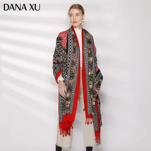 Miniatura 9 de DANA XU Lujosa bufanda de cachemira floral de gran tamaño, 100% de lana pura, extra grande, cálida, chal y envoltura para mujer