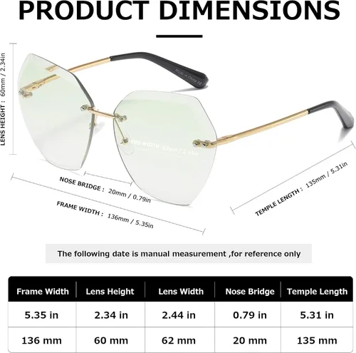 Miniatura 4 de AEVOGUE - Los lentes de sol para mujer, sin bordes, lentes de corte de diamante, de tamaño grande (AE0534)