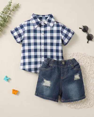 Miniatura 2 de Ropa de bebé niño de verano, trajes de algodón de manga corta, pantalones cortos, conjunto de trajes para niños pequeños
