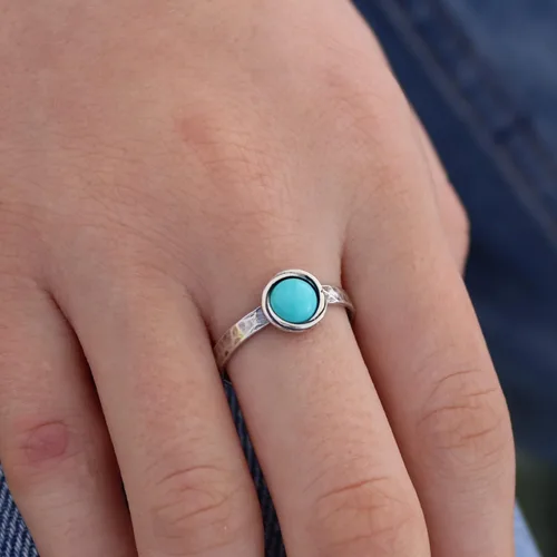 Miniatura 63 de Anillo de plata de ley con piedras preciosas para mujer, anillo apilable de piedra martillada, anillo de piedra natal