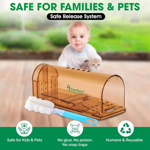 Miniatura 4 de CaptSure Paquete de 2 Trampas Humanas para Ratones de Interior para el Hogar - Trampa Pequeña para Ratones Vivos Atrapar y Liberar, Trampas