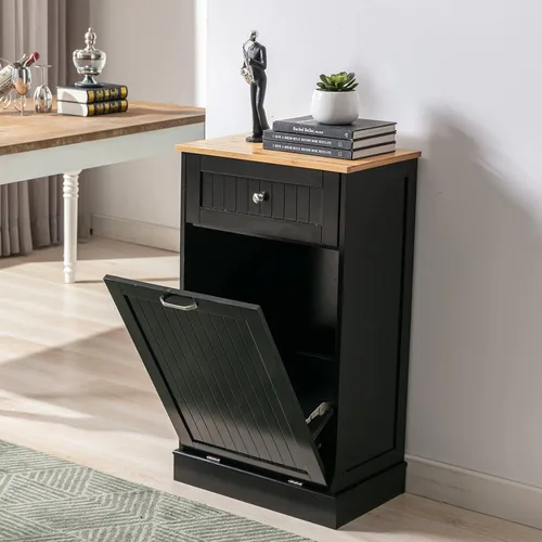 Miniatura 3 de Gitua - Gabinete de basura basculante independiente, gabinete de cocina a prueba de mascotas con cesta de lavandería y tabla de cortar, estación