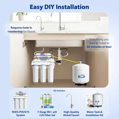 Miniatura 3 de Sistema de agua APEC ROES-PHUV75 serie Essence - Esterilizador ultravioleta alcalino mineral pH+ y UV, 75 GPD, 7 etapas. Sistema de filtro de agua