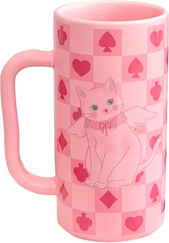 Taza de Café Rosa de Movlen 14oz Tazas de Gato Altas con Mango Grande, Lindas Tazas de Porcelana Divertidas para Té, Café con Leche, Chocolate