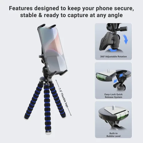 Miniatura 4 de Arkon Soporte de trípode para teléfono compatible con iPhone 12 11 XS XR Galaxy Note 20 10 9 S21 S20 S10 Retail Negro