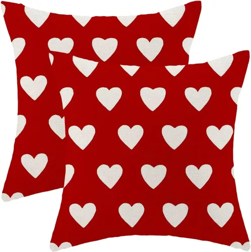 Miniatura 8 de AEIOAE Juego de 2 fundas de almohada de San Valentín de 16 x 16 pulgadas, almohadas de corazón rojo de amor de algodón para decoración del día